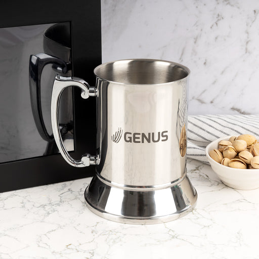 450ml engraved silver beer mug in gift box with window display