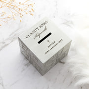 Engraved brushed silver baptism money box gift from godmother or godfather