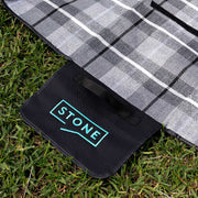 Corporate picnic blanket gift with waterproof backing and custom stitched branding