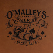 Custom engraved poker game set in portable leatherette case