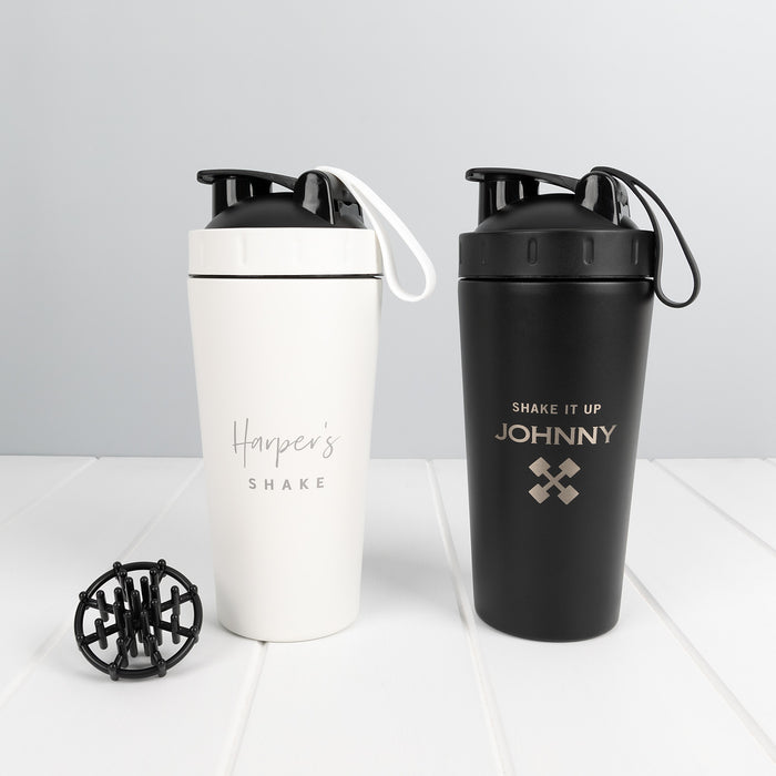 Custom engraved protein shaker with mixing ball and measurement window