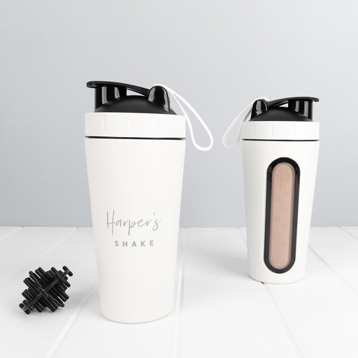 Personalised 750ml stainless steel protein shaker in matte black or white