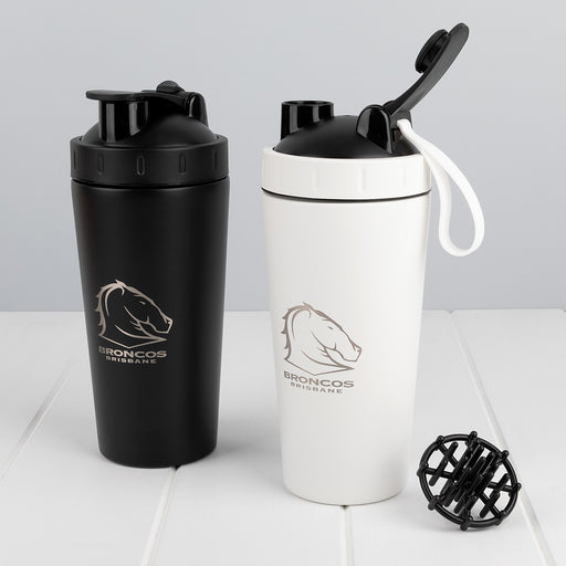 Stainless steel protein shaker engraved with company logo for corporate gifting