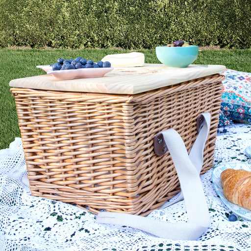 Personalised Rectangle Cooler Picnic Basket with Engraved Wooden Lid
