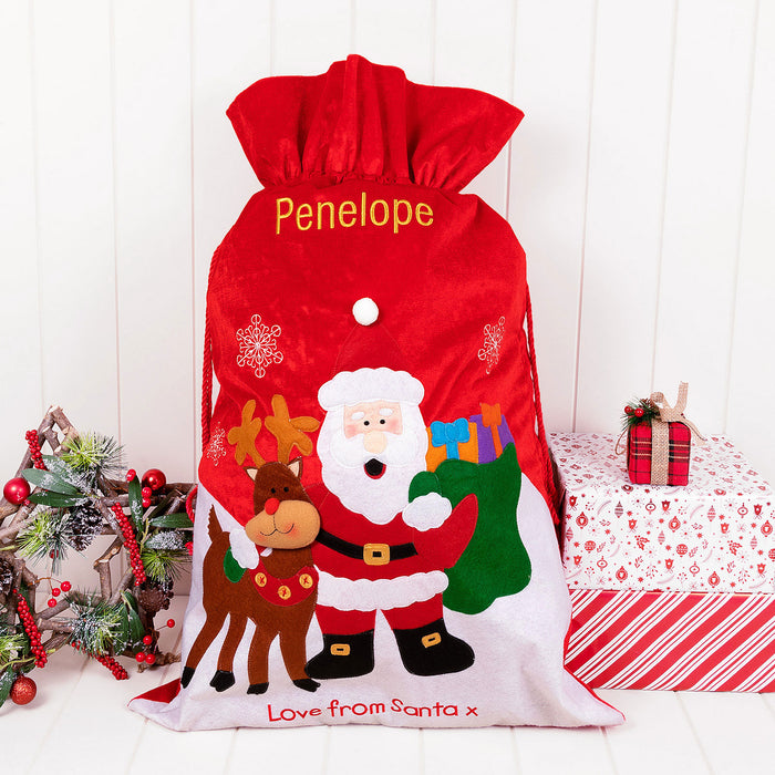 Personalised Gold Embroidered Santa Christmas Sack