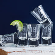 Custom engraved 40ml shot glass – the perfect party favour and unique birthday gift for an 18th celebration