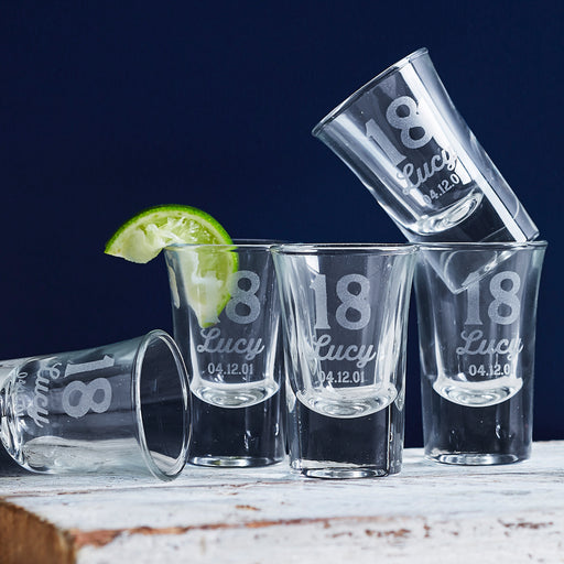 Custom engraved 40ml shot glass – the perfect party favour and unique birthday gift for an 18th celebration