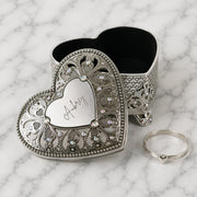 Personalised heart-shaped keepsake box with sparkling crystal details, a thoughtful bridesmaid, birthday or christening gift.