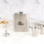 Engraved 6oz silver hip flask in premium satin lined gift box