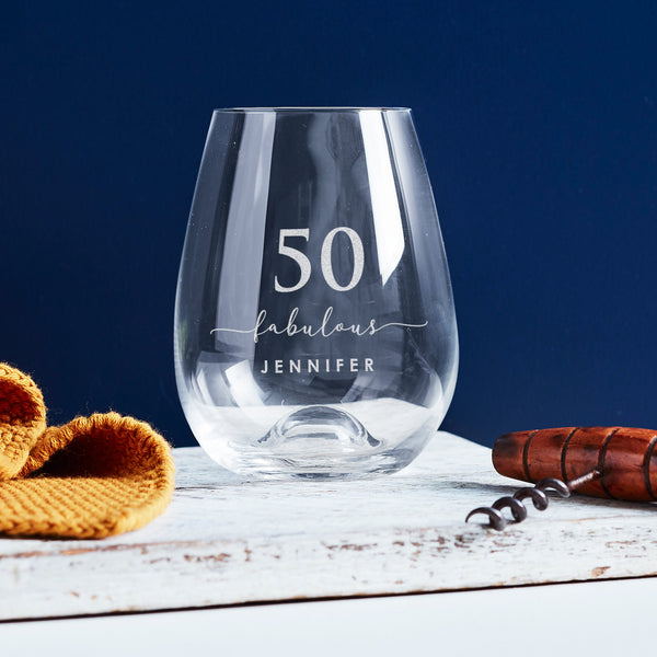 Engraved 460ml Stemless Wine Glass 50th Birthday Gift
