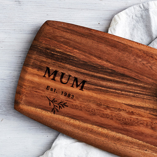 Custom engraved walnut serving board for mum, nanna, or aunt who loves to entertain