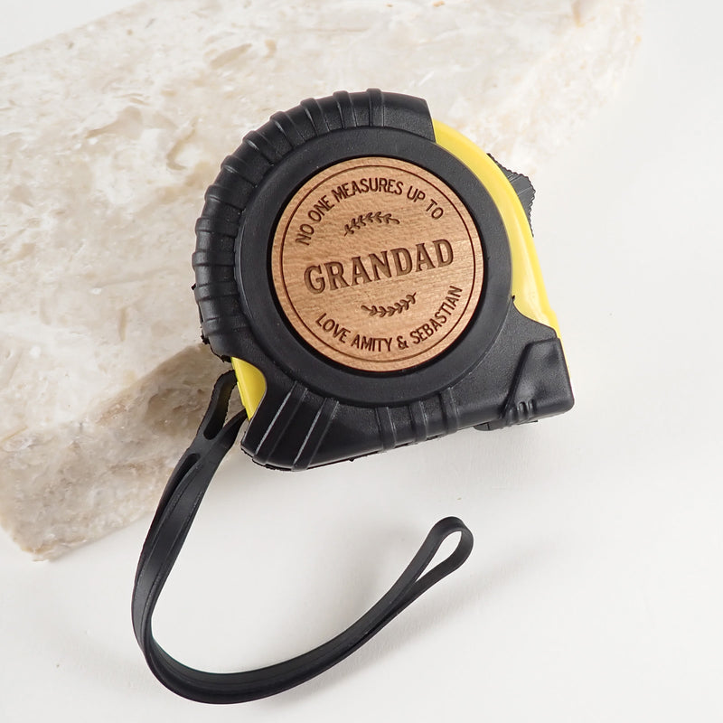 Custom Engraved Name Wooden Plaque on  5m Tape Measure