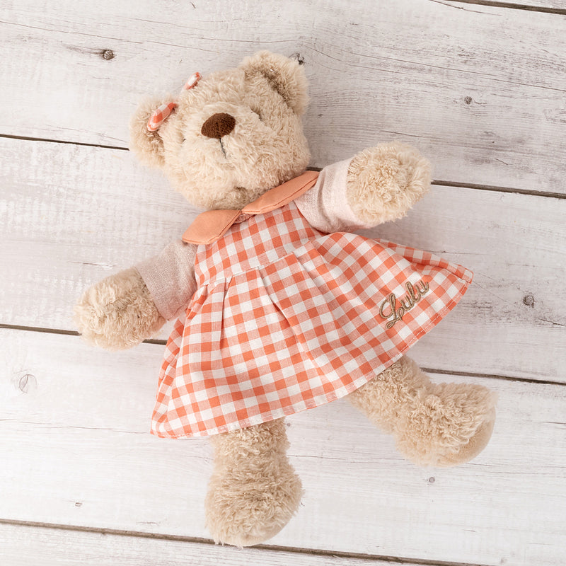 30cm soft cotton girl teddy bear with custom name embroidery, perfect for cuddles, display, or nursery decor