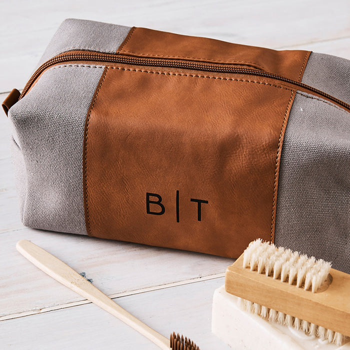 Personalised Toiletries Travel Bag for Men, Engraved with Name, Initials or Custom Design