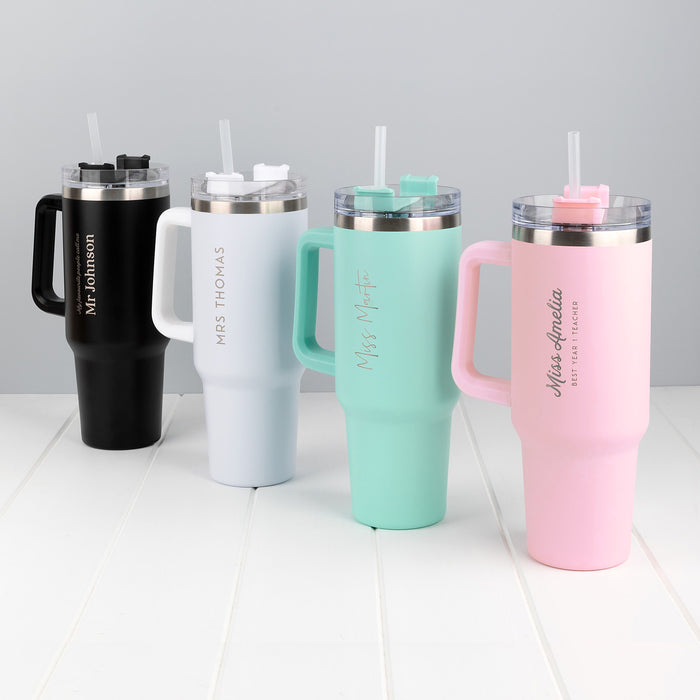 Personalised stainless steel tumbler with teacher’s name engraving
