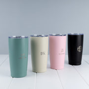 Engraved 590ml insulated tumbler with removable sliding lid, available in four colours.