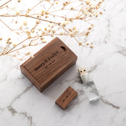Custom engraved USB and box set in walnut wood finish