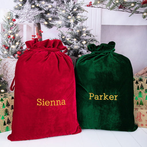 Personalised Embroidered Child's Name Velour Velvet Santa Sack