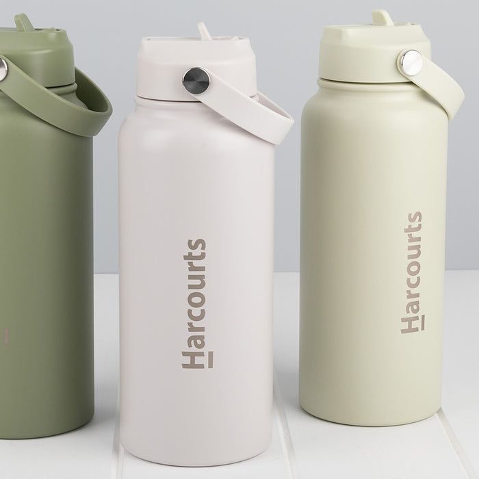 Personalised stainless steel 1L water bottle with engraved branding
