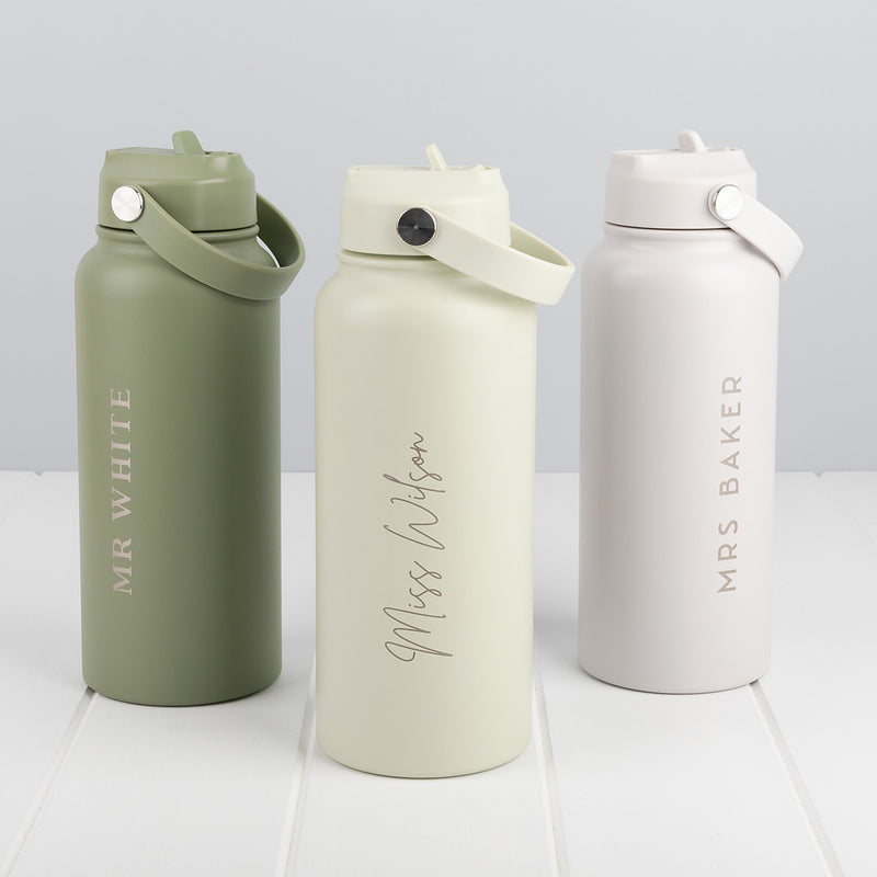 Personalised 1L stainless steel water bottle teacher gift with engraved name