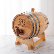 Personalised oak whiskey barrel with engraved design and 3L capacity
