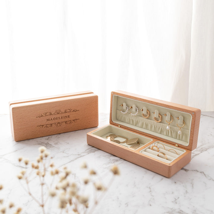Travel sized beech wood jewellery box with elegant design