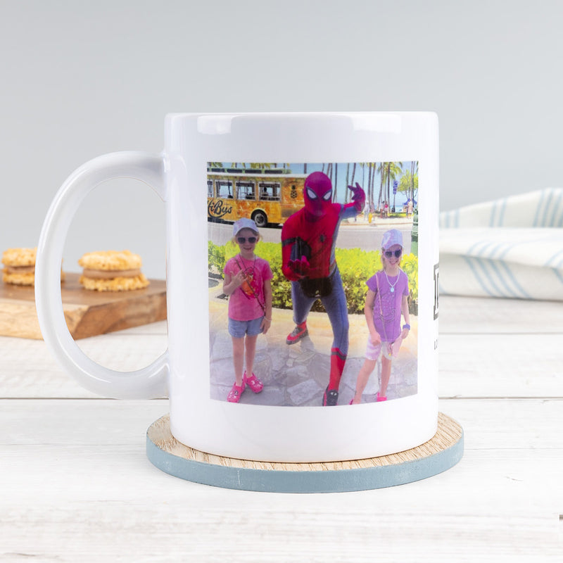 Father’s Day gift mug with personalised photos perfect for breakfast in bed surprise