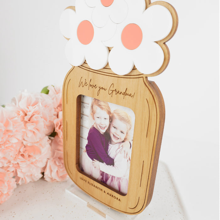 Sentimental wooden mason jar gift with a printed photo, ideal for mums, grandmas, and mother figures