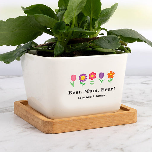Custom square planter pot gift for Mum or Grandma with floral design