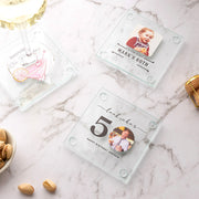 Personalised birthday glass coaster professionally printed with a custom design for milestone birthday celebrations and party favours.