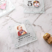 Custom printed glass birthday coaster featuring a personalised design, perfect for 18th, 21st, 30th, 40th and milestone birthdays.