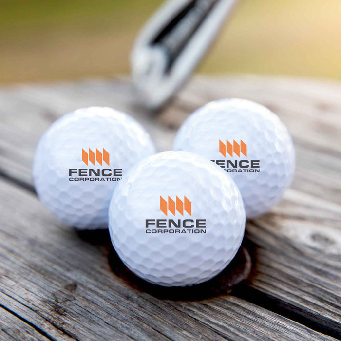 Set of 3 personalised golf balls with company logo printed in colour