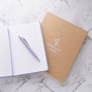 Purple personalised notebook and pen set in printed kraft gift box for teacher, graduation and birthday gifts