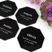 Printed Personalised black octagon wedding placecards