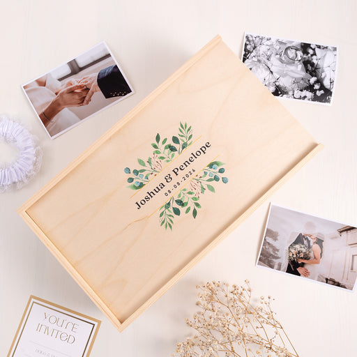 Personalised Colour Printed Natural Pine Wedding Keepsake Box Present