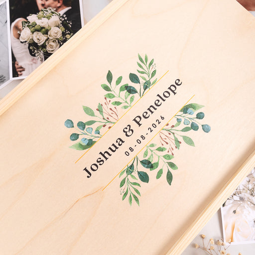 Personalised Colour Printed Natural Pine Wedding Keepsake Box Present