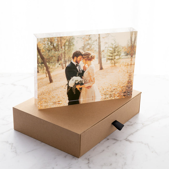 25mm thick clear acrylic landscape photo block freestanding display
