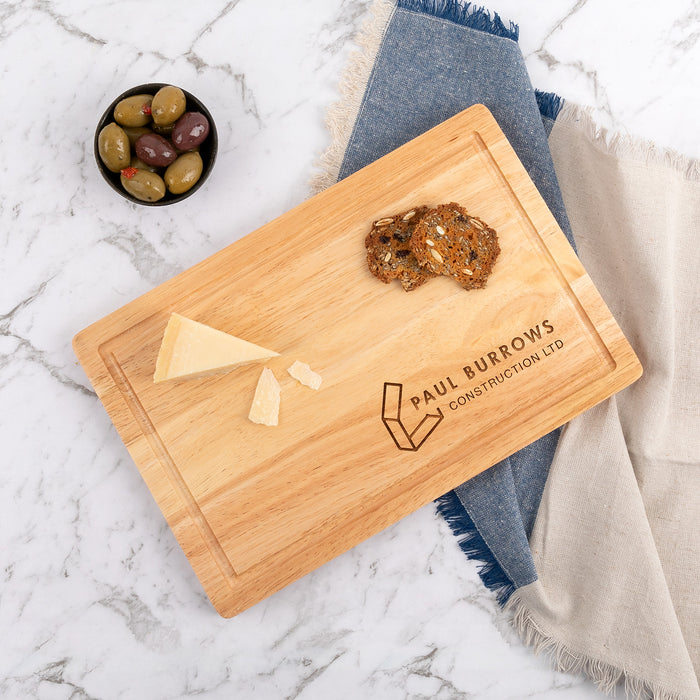 Branded cheese board used at a hospitality venue for elegant food presentation