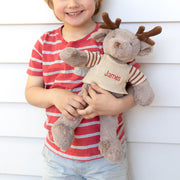 Rudy the Reindeer plush toy wearing a personalised Christmas jumper – soft, cuddly and perfect for Christmas.
