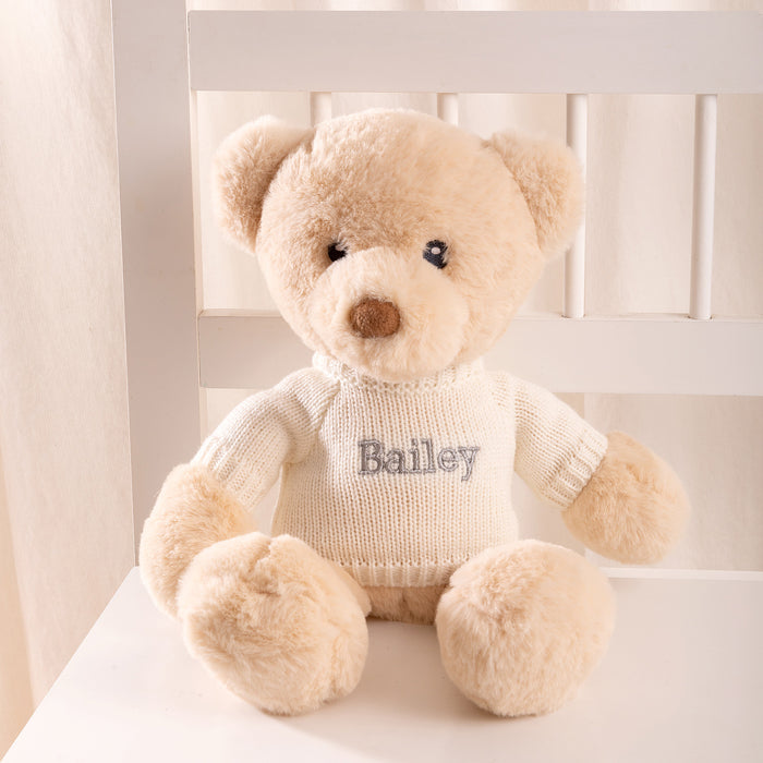 Personalised teddy bear with embroidered name on jumper