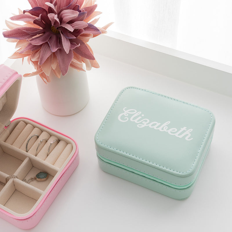 Custom Printed Pink and Turquoise Travel Jewellery Case