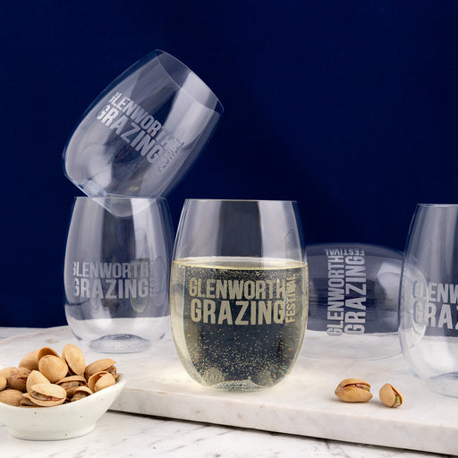 Personalised unbreakable wine glass engraved with company logo