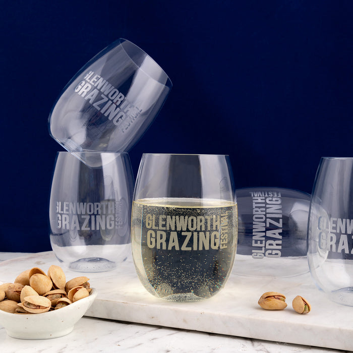 Personalised unbreakable wine glass engraved with company logo