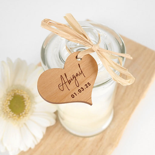 Jasmine scented palm wax wedding candle with personalised wooden gift tag