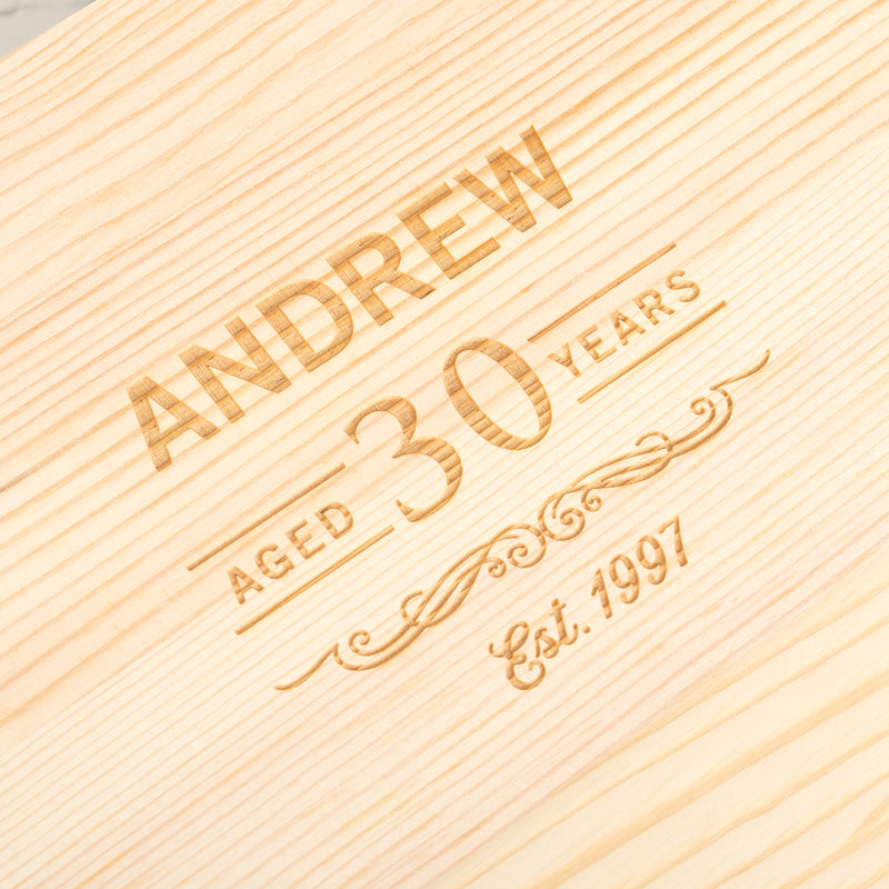 Personalised wooden boxed whiskey glass and stone gift set for Dad, Hubby or Grandad's birthday