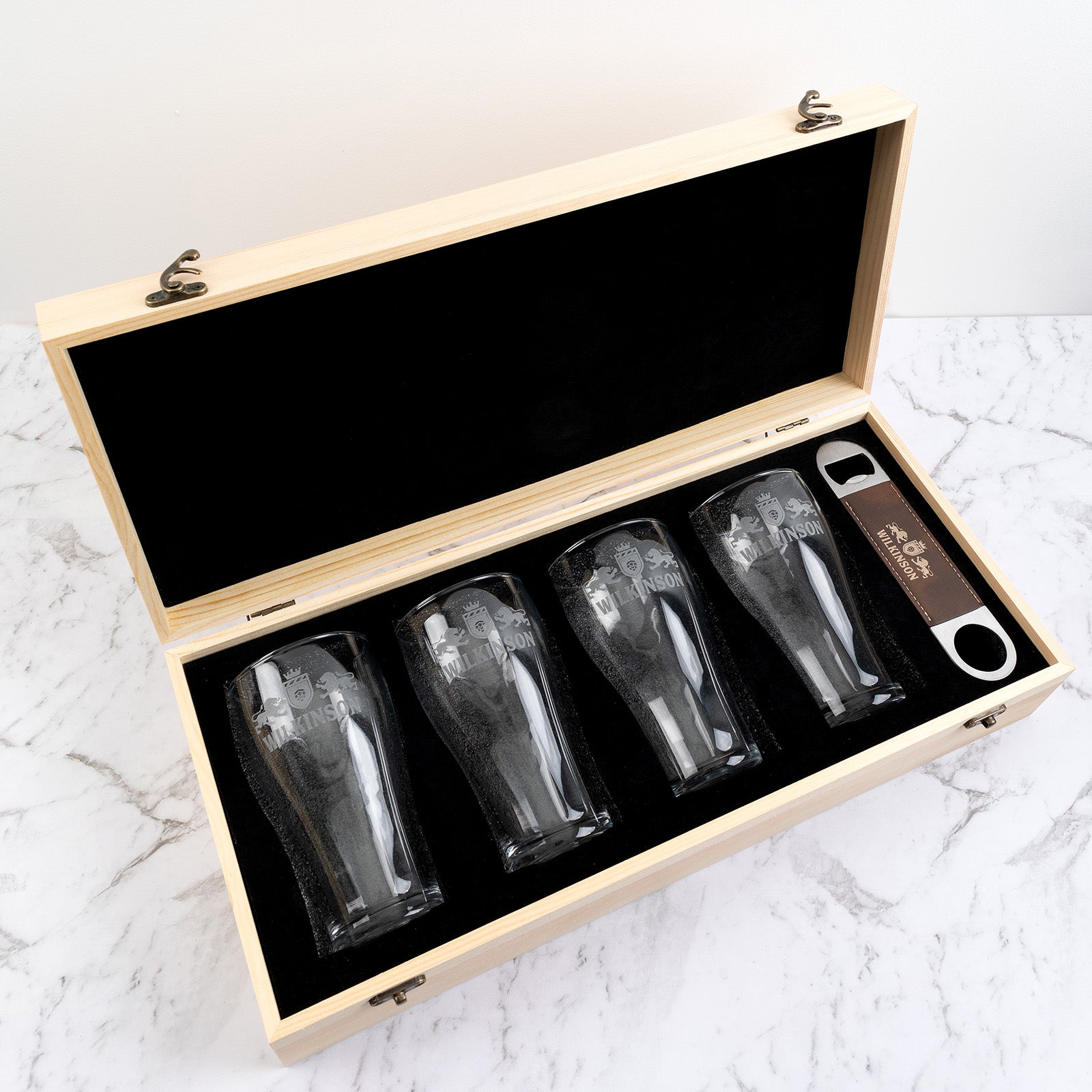 Personalised Wooden Gift Boxed Beer Glass Set | Personalised