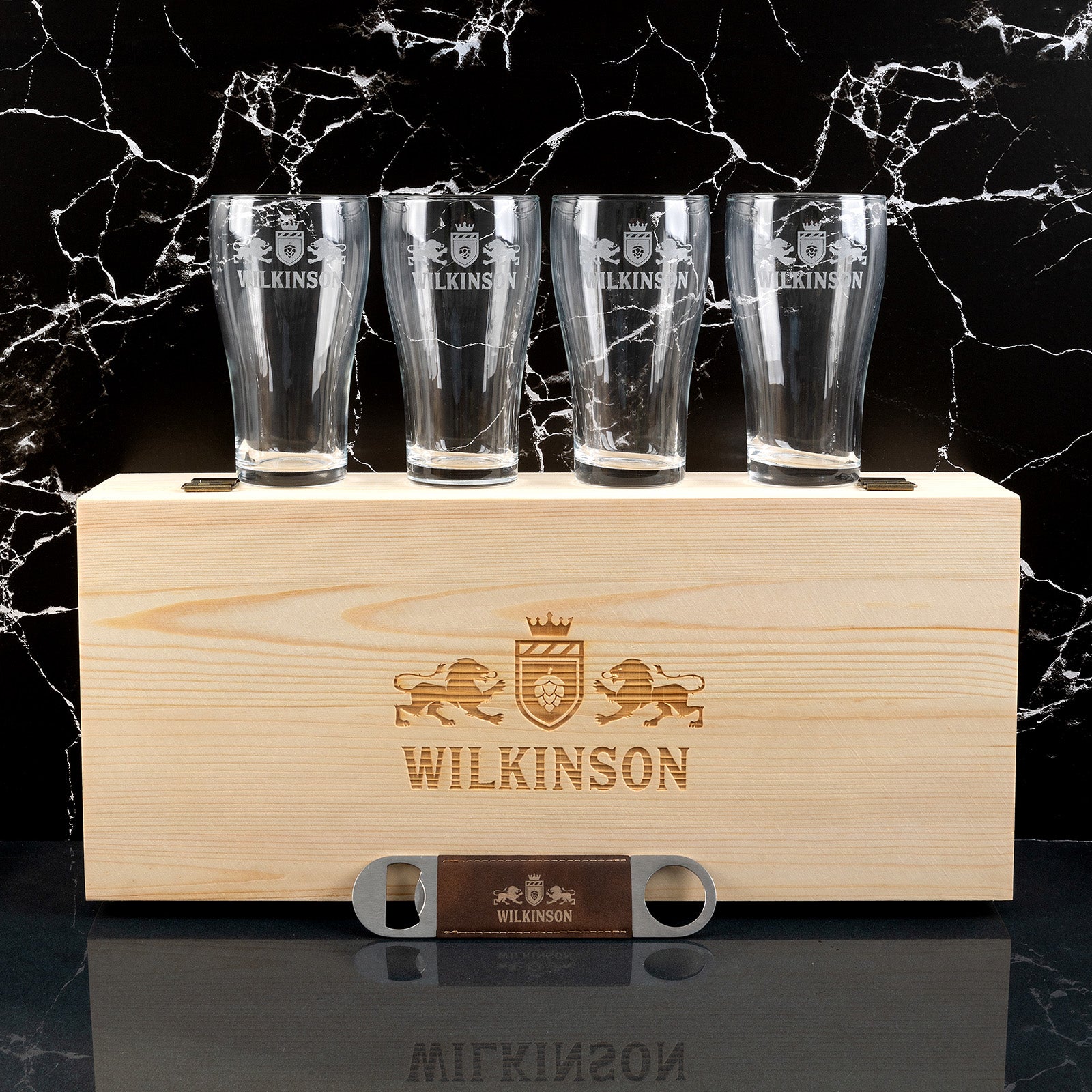 Personalised Wooden Gift Boxed Beer Glass Set | Personalised