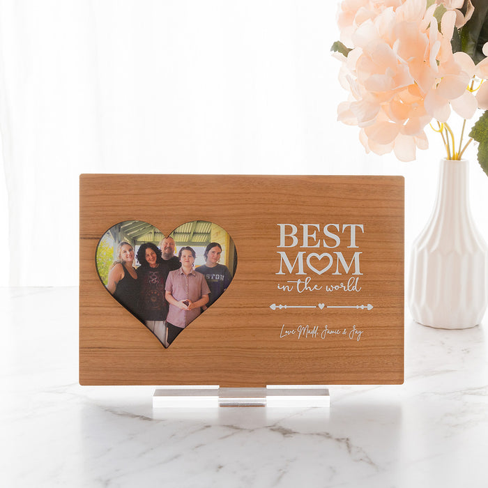 Engraved wooden photo card with custom message and acrylic stand for Mum or Grandma
