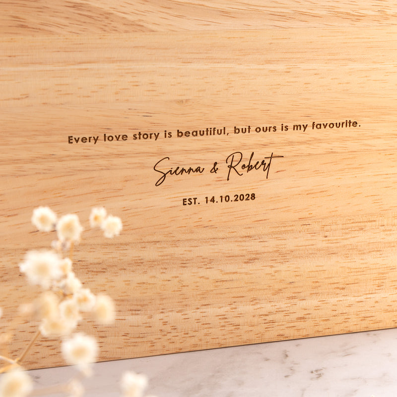 Wooden photo block with engraved message on back