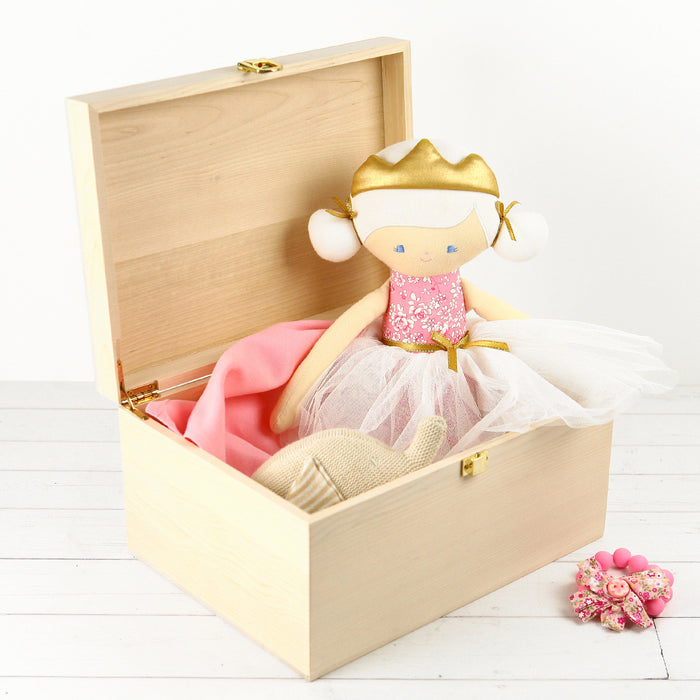 Custom Designed Colour Printed Natural Wooden Toy Treasure Keepsake Bunny Themed Pink Girl Box